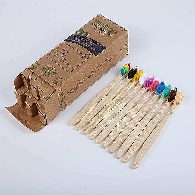 Bamboo Toothbrushes 10 Pack,Soft Toothbrushes for Adults,Plastic Free Toothbrush,Soft Bristled,Travel Tooth Brush,Eco Friendly Toothbrush,BPA Free,Natural Bamboo Tooth Brush(10 Colors)
