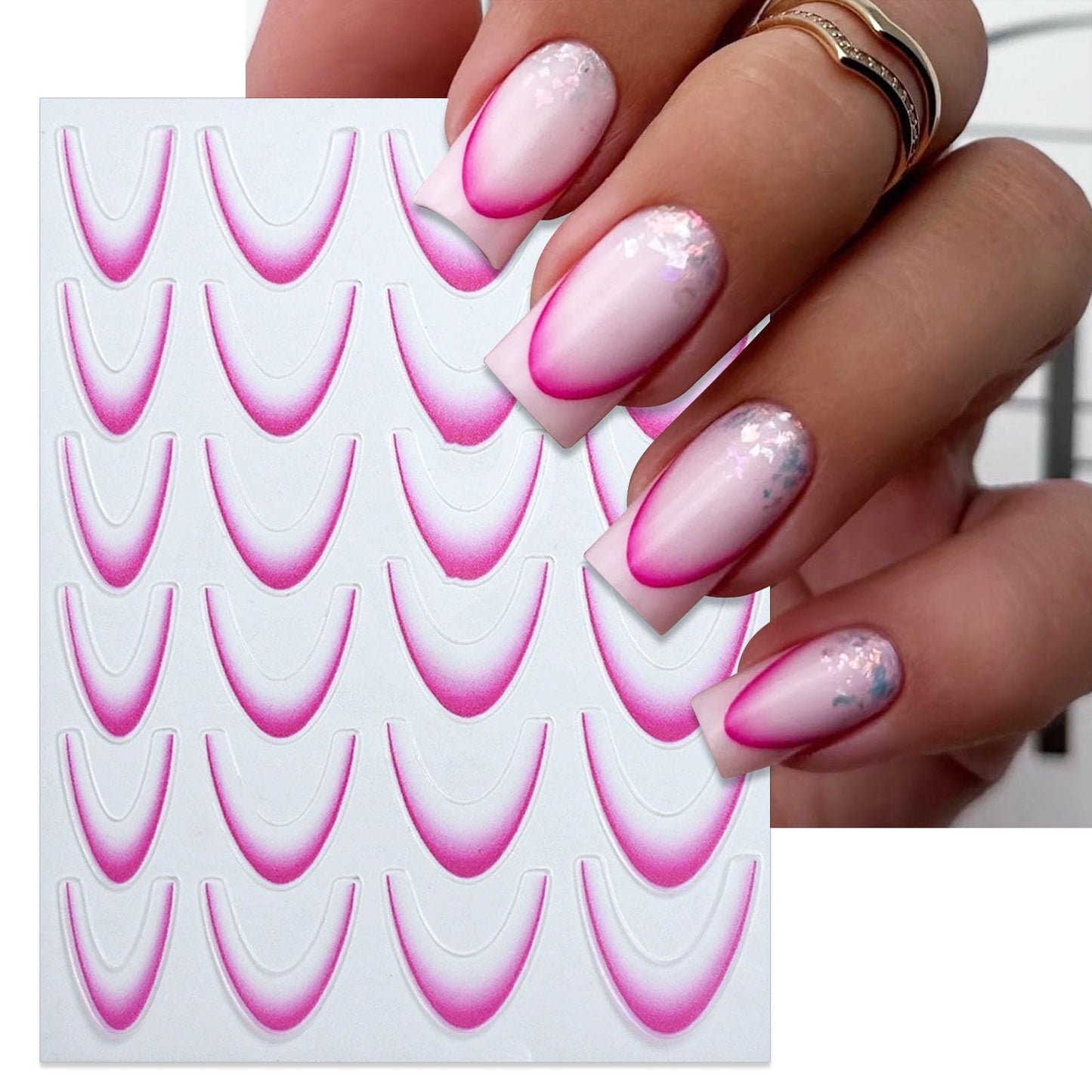 IDDFEVE Gradient French Line Nail Art Stickers - 6 Colors Self-Adhesive Curved Stripes Nail Decals, French Tips Guides Designs for DIY Manicure (6 Sheets)