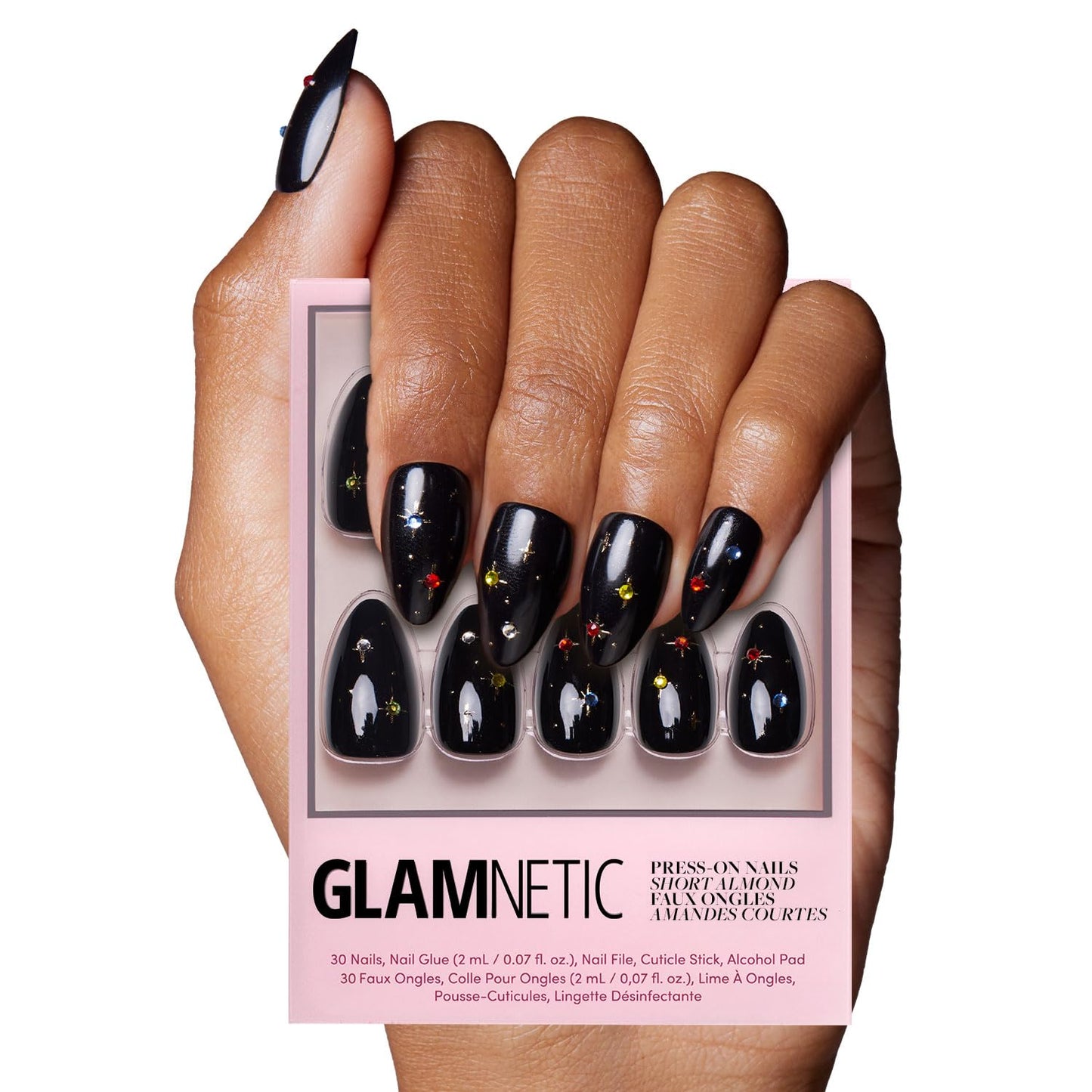 Glamnetic Press On Nails - Winter Comet | Glossy, Opaque, Short Almond Fake Nails, Salon Quality | 15 Sizes - 30 Nail Kit with Glue