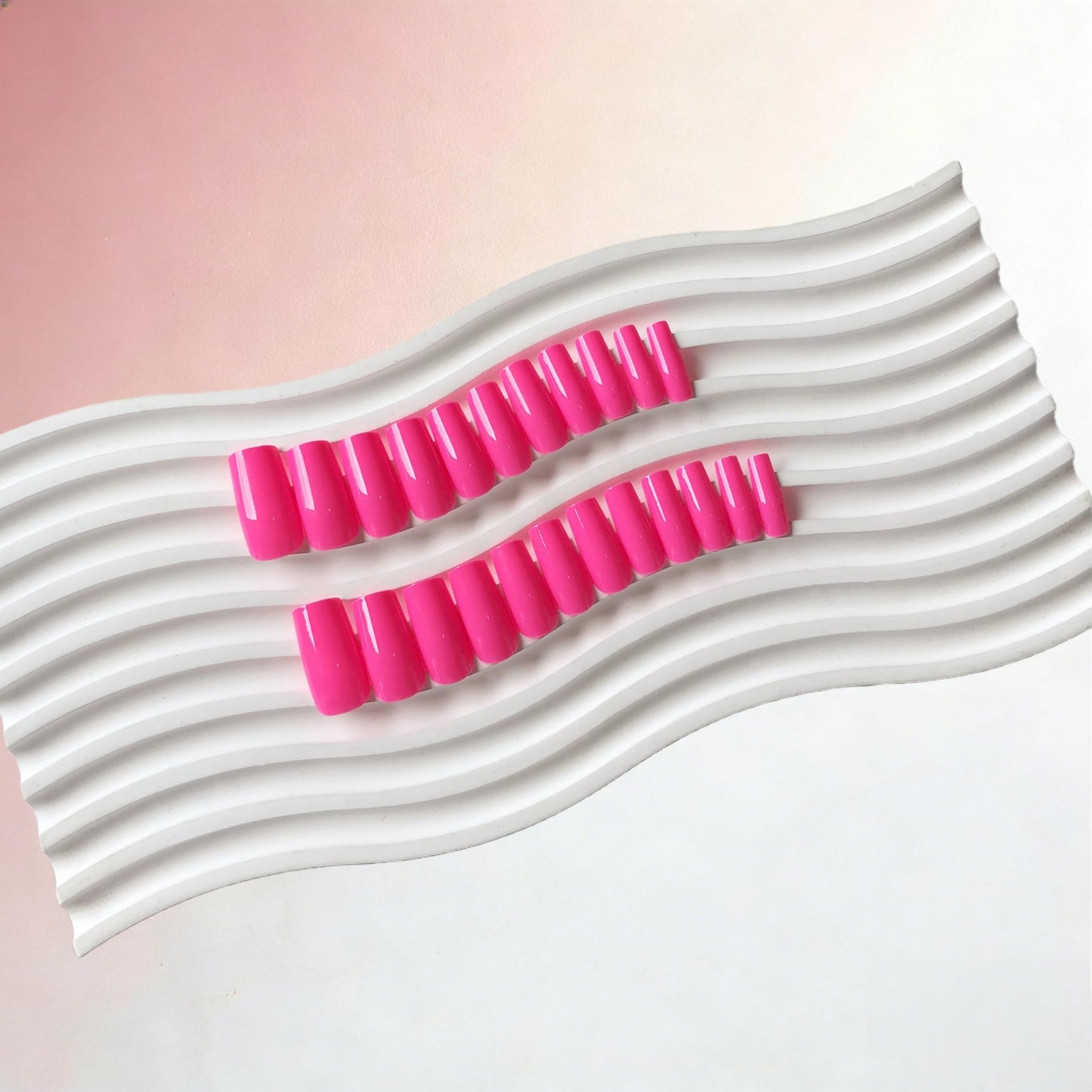 SXVME Press On Nails Long Square - Hot Pink Press on Nails with Glue for Women, Bright Fake Nails Press ons Medium, Glossy Soft Gel Glue on Nails Coffin, Reusable Nail Stick Ons, Fushia 24 Pcs