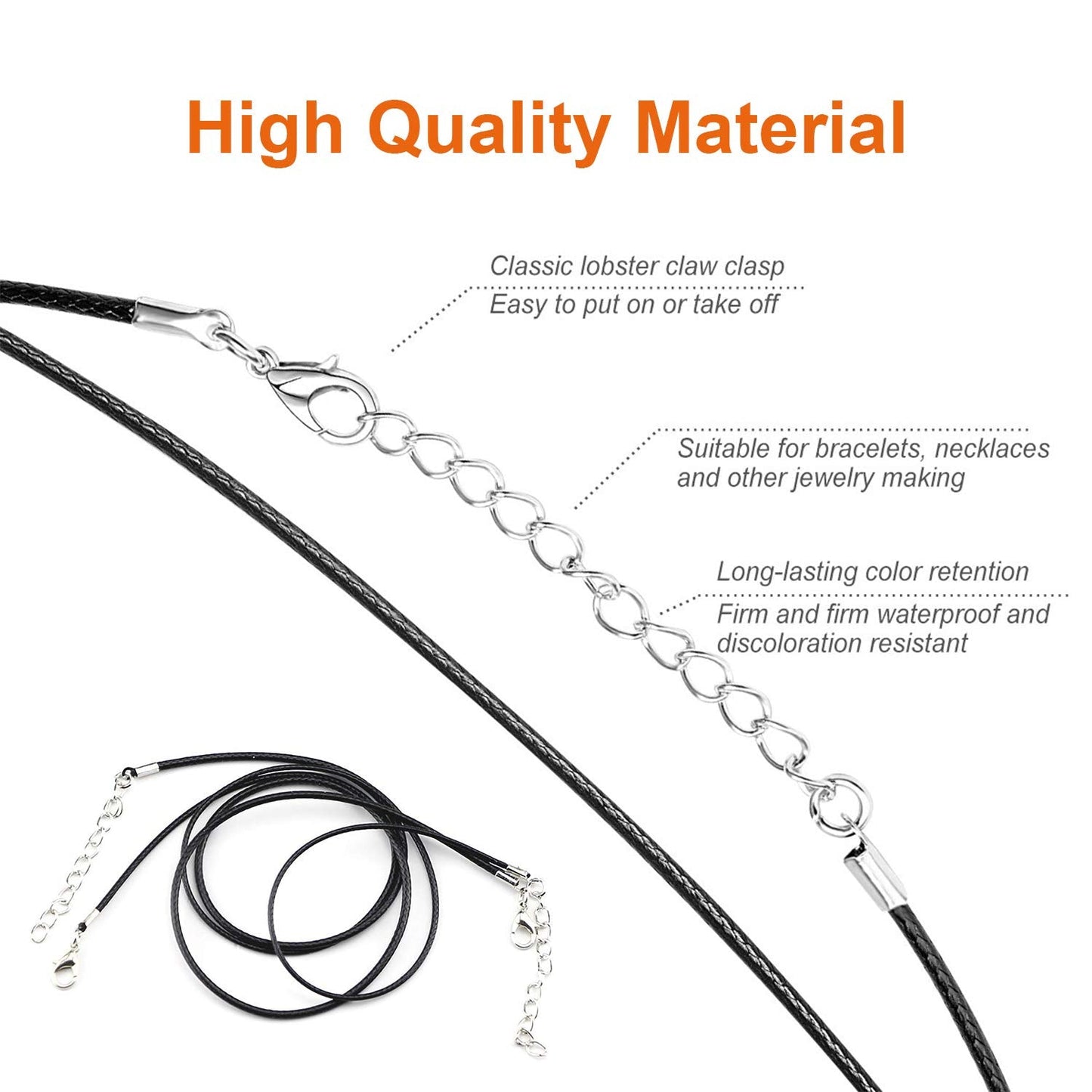 EuTengHao 120Pcs Necklace Cord Bulk, Black Waxed Necklace Cord String for Jewelry Necklace Bracelet Making (24 inch Length,1.5mm Width)