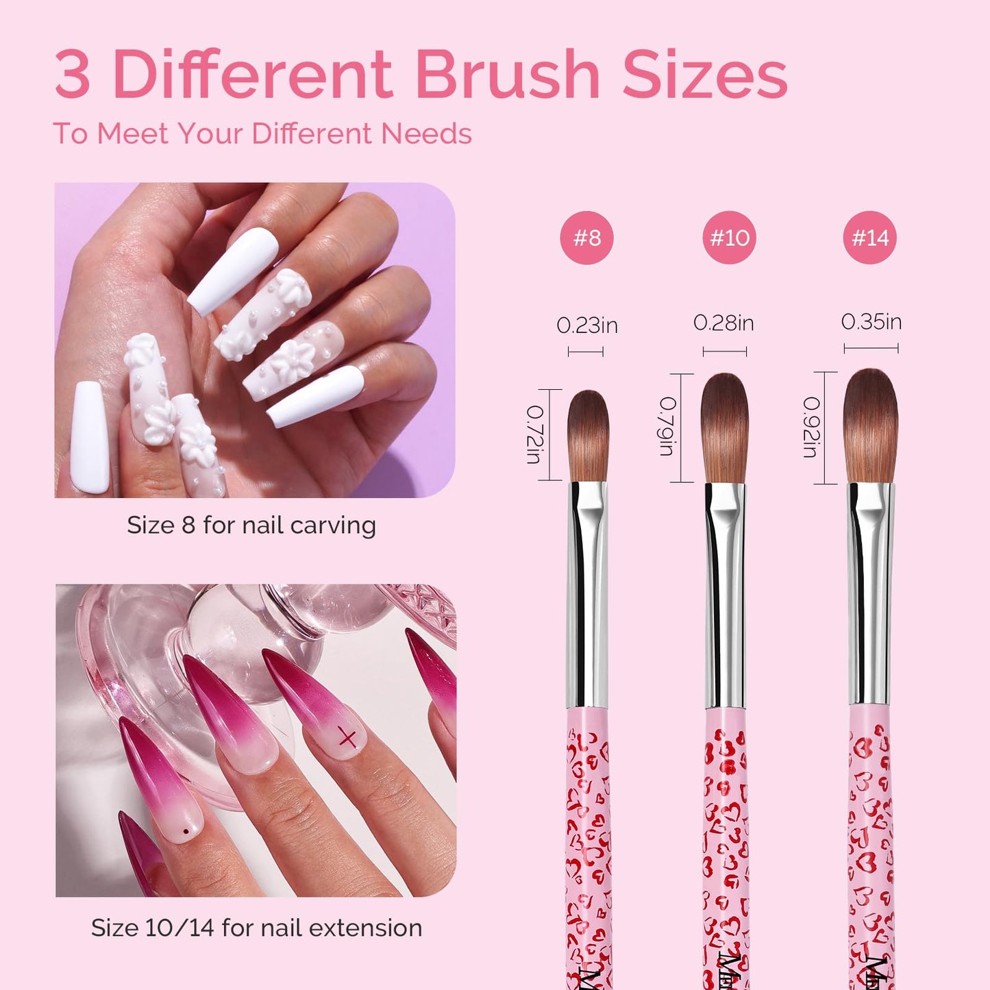 MelodySusie 3Pcs Acrylic Nail Brush Set with Portable UV LED Nail Lamp for Semi Cured Gel Nail Strips