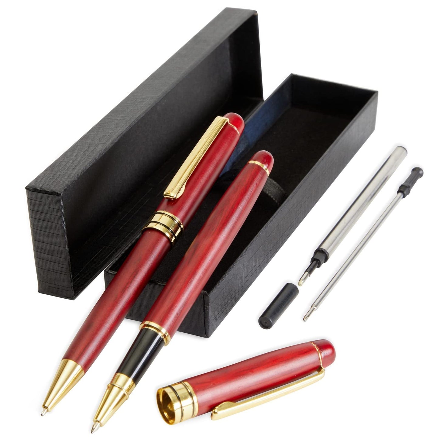 Juvale Rosewood Ballpoint Pen Set - Precision 0.7mm Smooth Writing Pens - Refillable Wood Pencil Set - Executive Business Gift - 2 Count, Brown