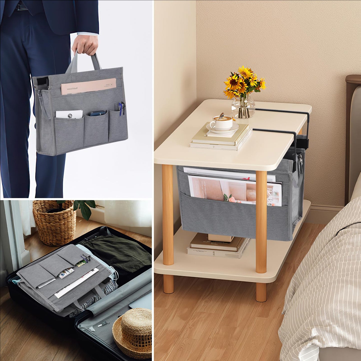 MASTLU Under Desk Hanging Storage Bag, Desk Organizer Storage, Office Side Storage Bag, Compatible with A4 Files, Detachable Handle Design, No Assembly Required, For Office Home School (Grey)
