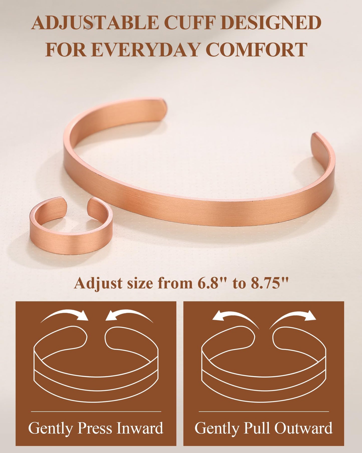 Fashtour Pure Copper Bracelet and Ring Set – Copper Bracelet for Men & Women – 100% Solid, Raw & Uncoated Handmade Hammered Tibetan Cuff Bangle (copper024)