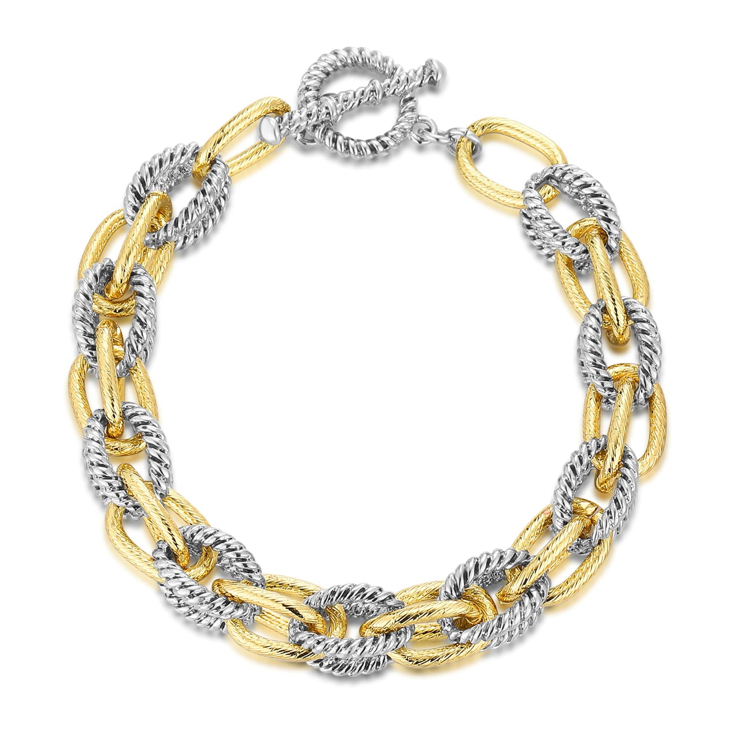 Mytys Link Bracelet for Women 2 tone Circles Chain Silver and Gold Wire Cable Bangle Designer Inspired Bracelets (Gold & Silver 6)
