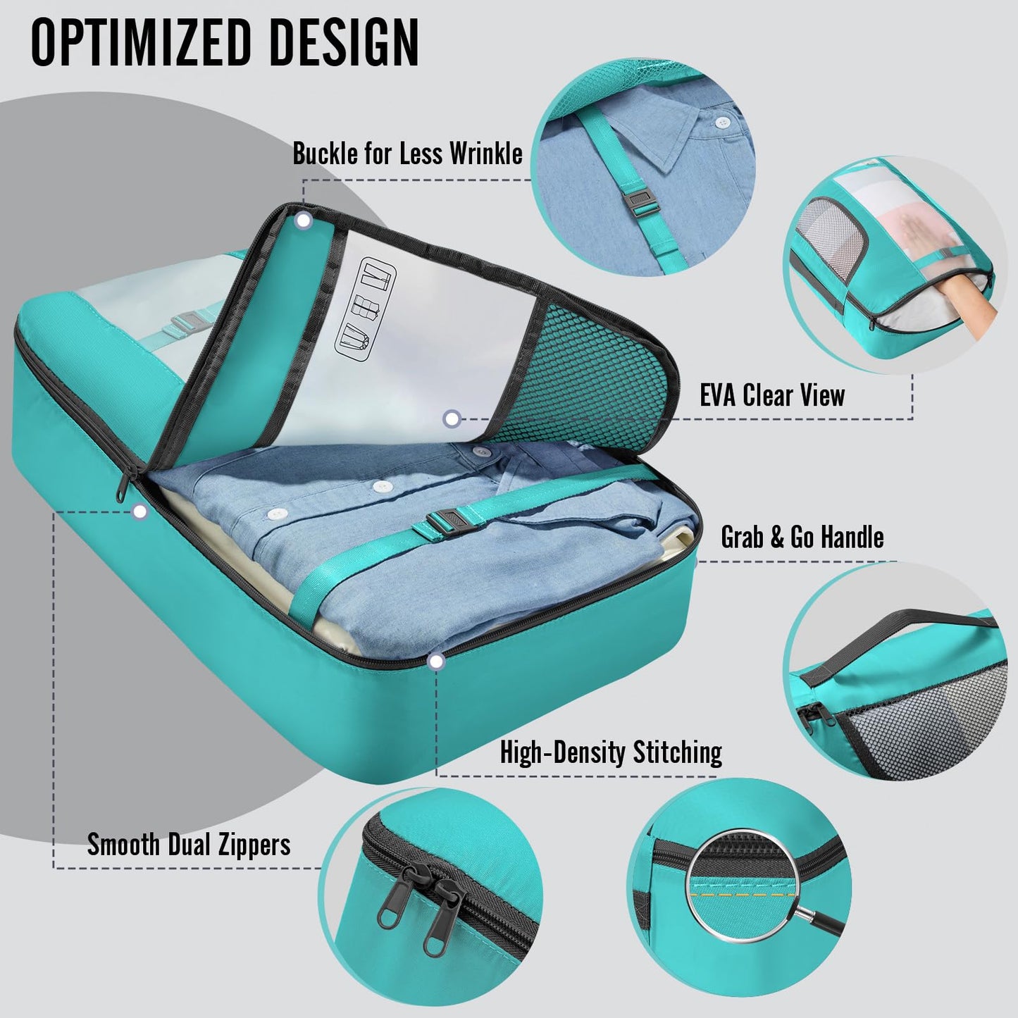 Veken 8 Set Packing Cubes for Travel Essentials, Suitcase Organizer Bags in 4 Sizes, Carry-On Luggage Accessories with Large Laundry & Hanging Toiletry Bag, Must-Have for Airplane, Road Trip & Camping