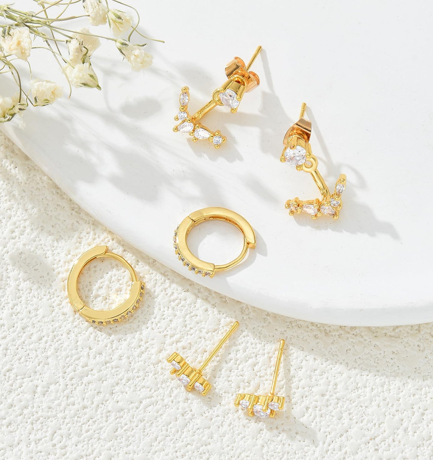 Gold Stud Earrings for Women, 6 Pairs 14K Hypoallergenic Cartilage Earrings for Multiple Piercing, Dainty Small Stackable Hoop Ball Earrings Set (Gold-3 Pairs)