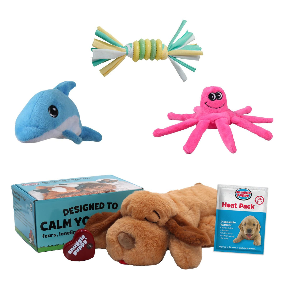 Snuggle Puppy Heartbeat Toy, 6 Heat Packs, Calming Comfort - Biscuit