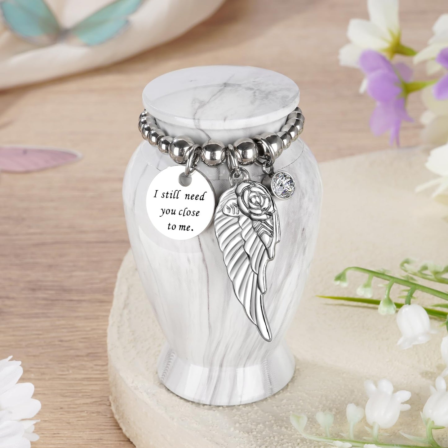 Dletay Small Urns for Human Ashes Keepsake with Box 2.85 Inch Memorial Mini Cremation Urn for Women Men Aluminum Decorative Funeral Urns - Marble White
