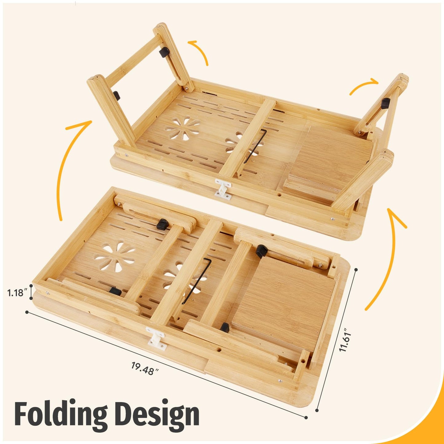 Usofhaus Bamboo Laptop Desk for Bed, Height & Angle Adjustable Foldable Lap Desk with Drawer & Cup Holder, Portable Bed Desk Table for Working, Reading, Writing or Breakfast on Sofa, Couch or Floor