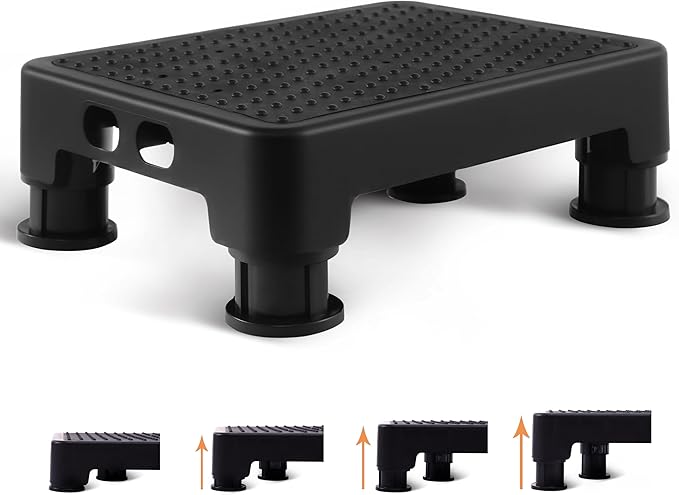 CHIKILLA Adjustable Step Stool for Adults Kids and Senior, Non-Slip Step Platform Indoor and Outdoor for Pregnant Woman, Portable Stair Assist for Kitchen Car Bedside and Shower, Black-Black, 3.4-5In