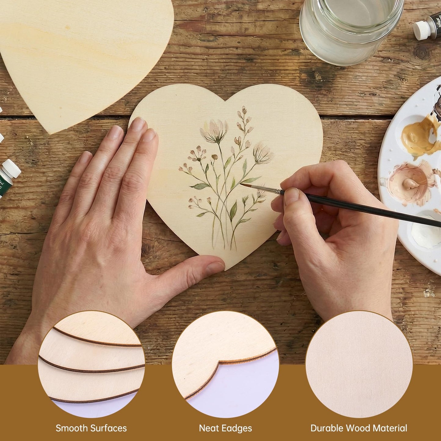 100PCS Wooden Heart for Crafts, 4 Inch Unfinished Wood Pieces for Crafts, Natural Heart Shape Wooden Slices Cutouts Coasters for Paint DIY Pyrograph Staining Burning Engraving Carving