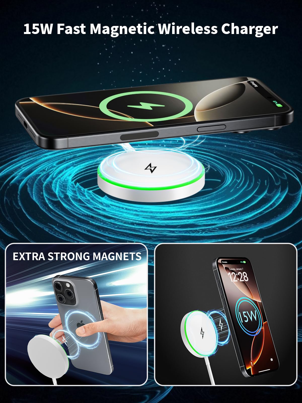 Apple Magnetic Mag safe Charger 6FT[Apple MFi Certified]15W Fast Wireless Charging Pad for iPhone Air/17 Pro/16 Pro Max/16 Pro/15/14/13/12,iPhone Wireless Charger Fast Charging for AirPods Pro 3/Pro 2