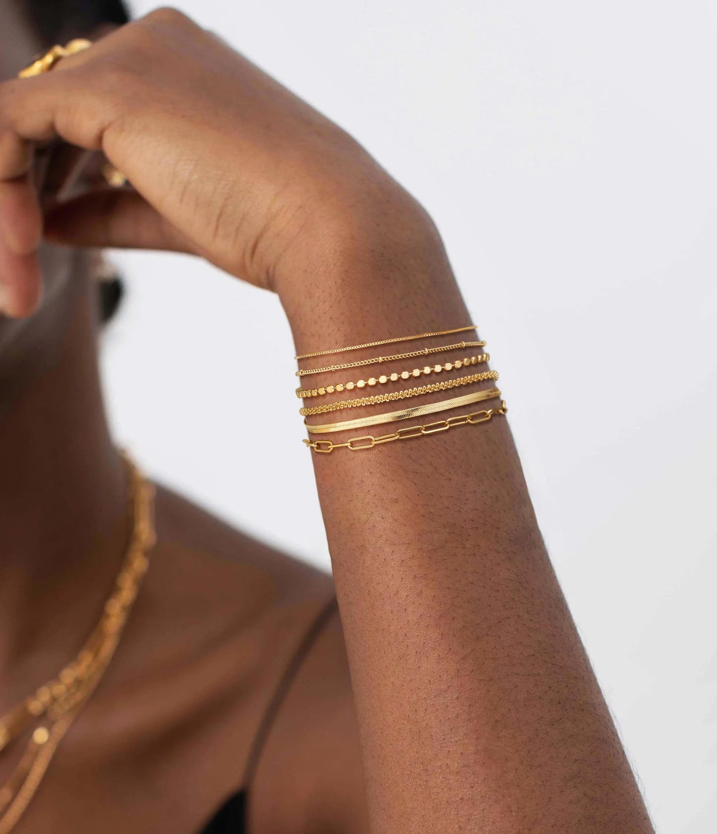DEARMAY Dainty Gold Plated Bracelets for Women Trendy Waterproof 14K Gold Jewelry Sets Fashion Stackable Rope Box Herringbone Paperclip Chain Link Bracelet Pack Stack Gifts for Womens