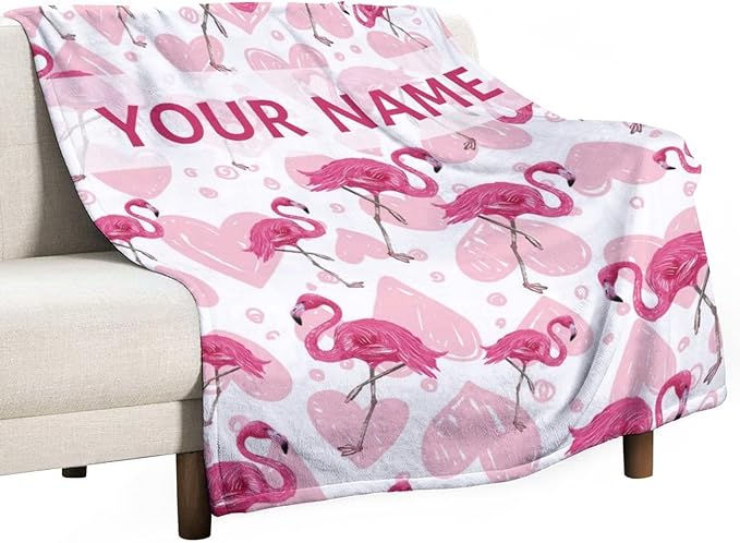 Custom Flamingo Blanket Gifts - 30 x 40 Inches Cute Flamingo Throw - Light Pink Soft Furry Plush Blankets for Chair