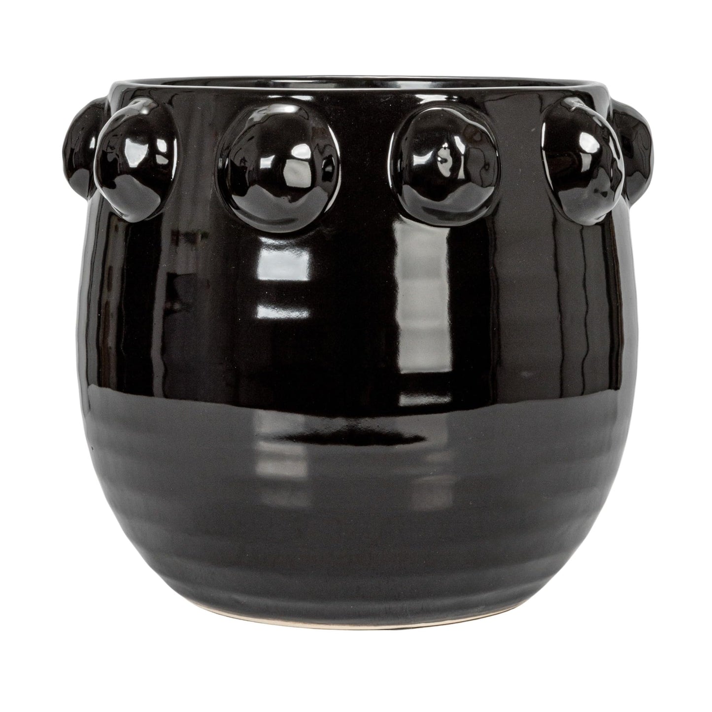 Creative Co-Op Round Terra-Cotta Planter with Raised Dots Design, Black