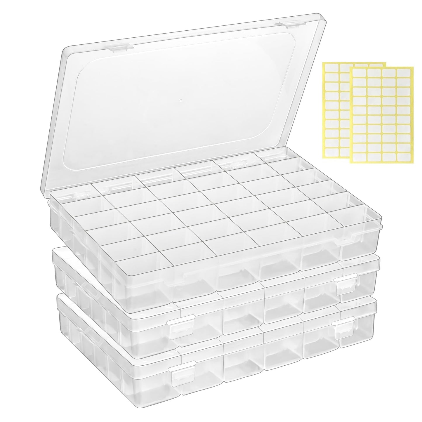 MERATIA 3 Pcs 36 Large Grids Clear Plastic Organizer Box with Adjustable Dividers Craft Organizers Box for Bead,Jewelry,DIY Crafts,Art,Small Items Storage (Clear-3pack-108 Grids)