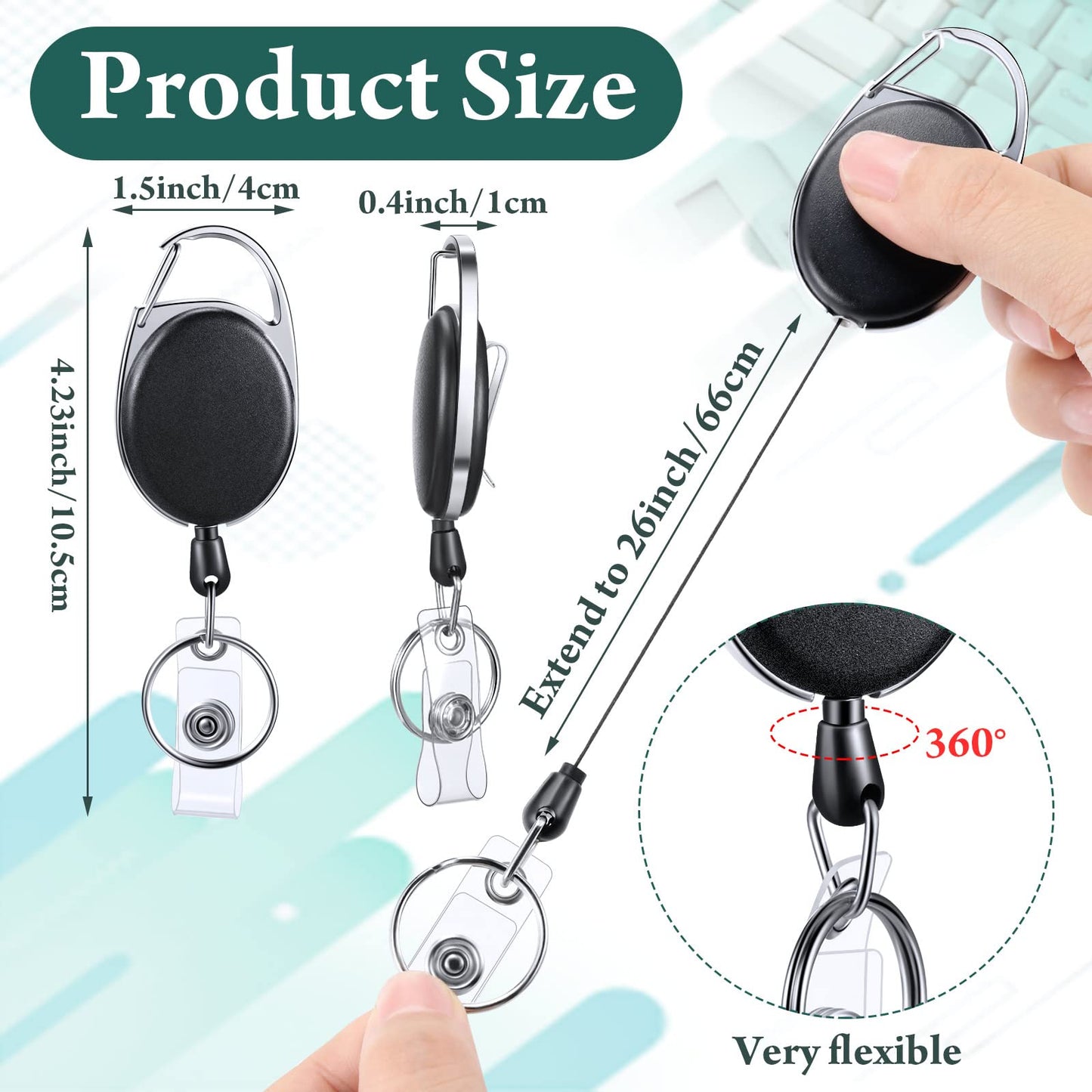 Honoson 50 Pcs Heavy Duty Retractable Badge Reels Batch ID Badge Holder Retractable Clip Bulk Key Holder with Ring for Office Worker Employee, Doctor Nurse Gifts (Black)