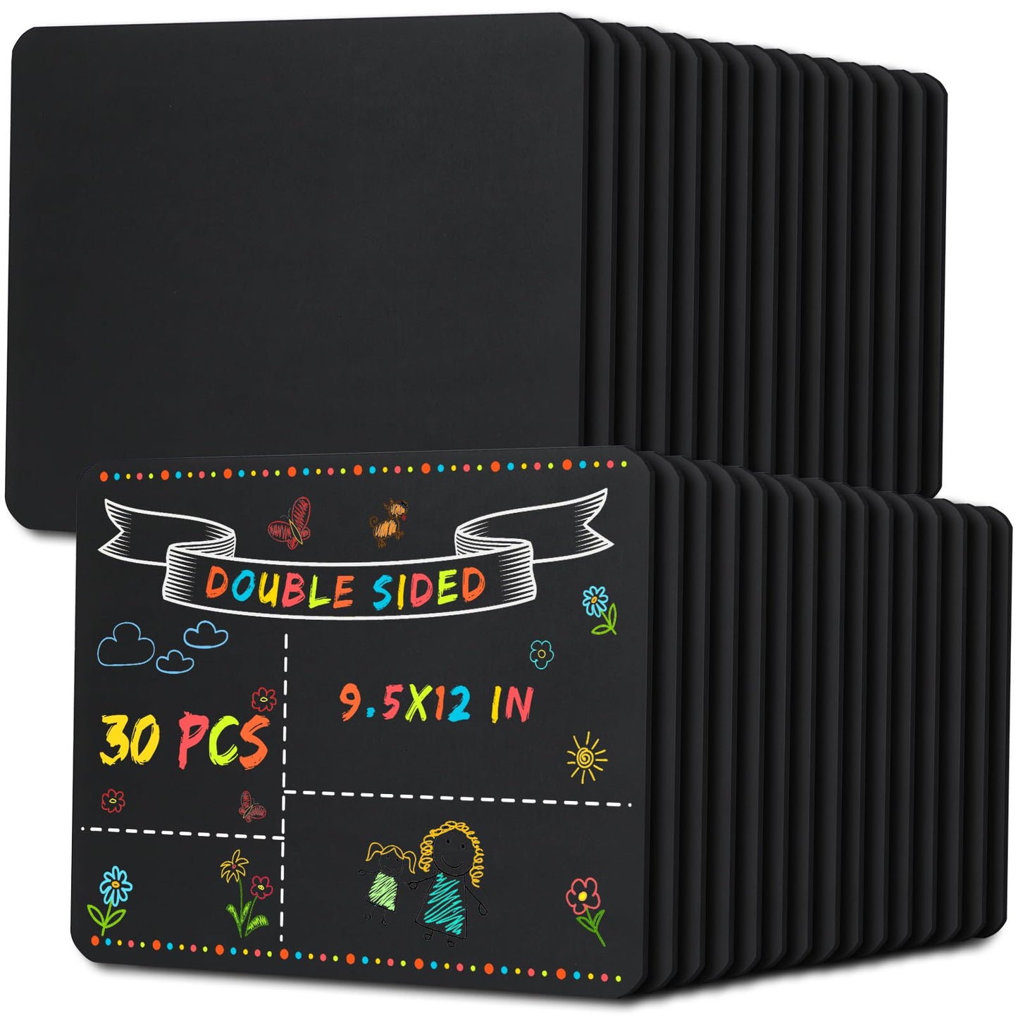 Fulmoon 30 Pieces 12" x 9" Frameless Black Chalkboard DIY First Day Last Day of School Double Sided Sign Mini Chalkboard for Kids Student Preschool Kindergarten