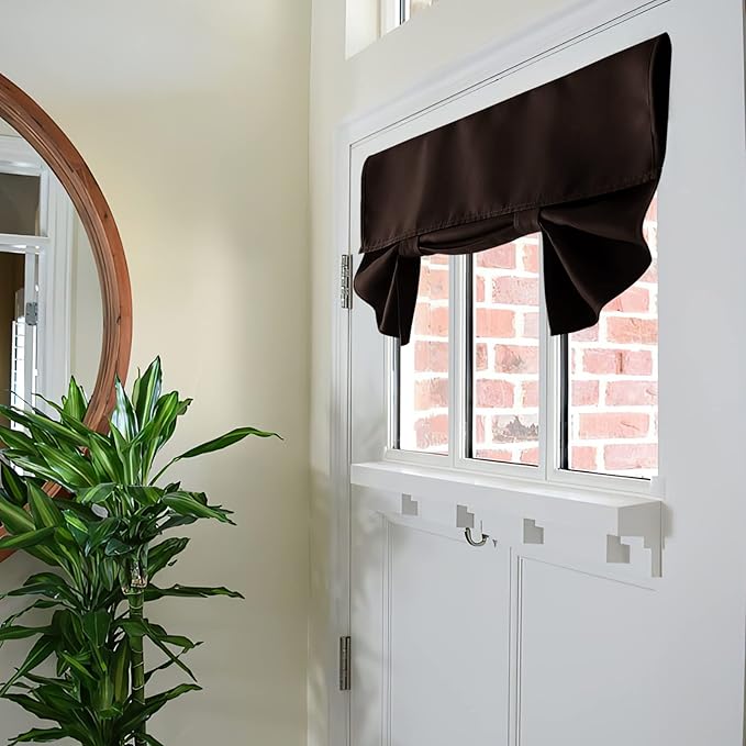RYB Home Door Window Curtains for Patio Door, Room Darkening Draft Block Short Window Shades Privacy Thermal Insulated Blinds for French Door Window, W26 x L20 inch, Brown, 1 Panel