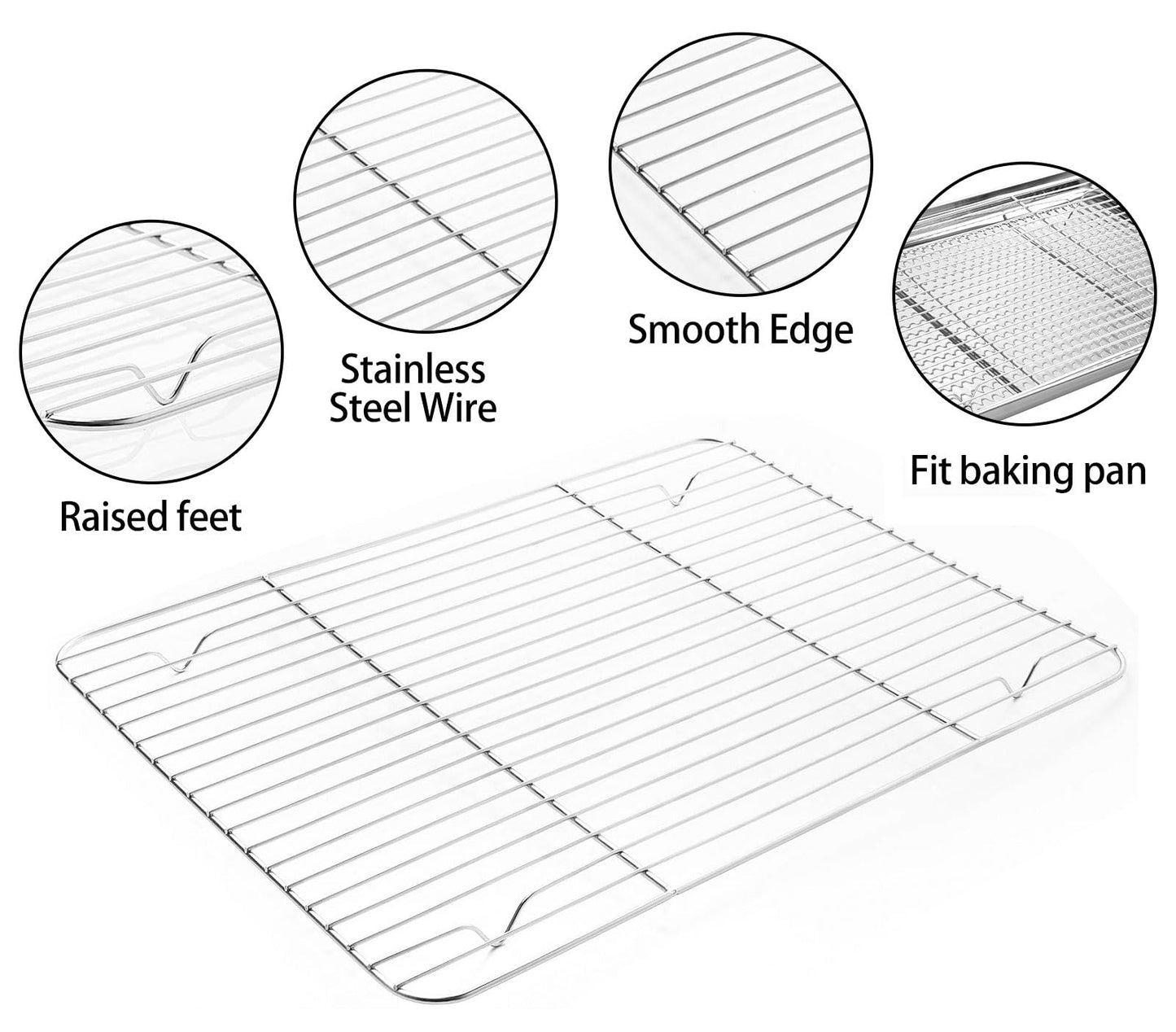 Stainless Steel Baking Sheet Tray Cooling Rack with Silicone Baking Mat Set, Cookie Pan with Cooling Rack, Set of 6 (2 Sheets + 2 Racks + 2 Mats), Size 16 x 12 x 1 Inch, Easy Clean