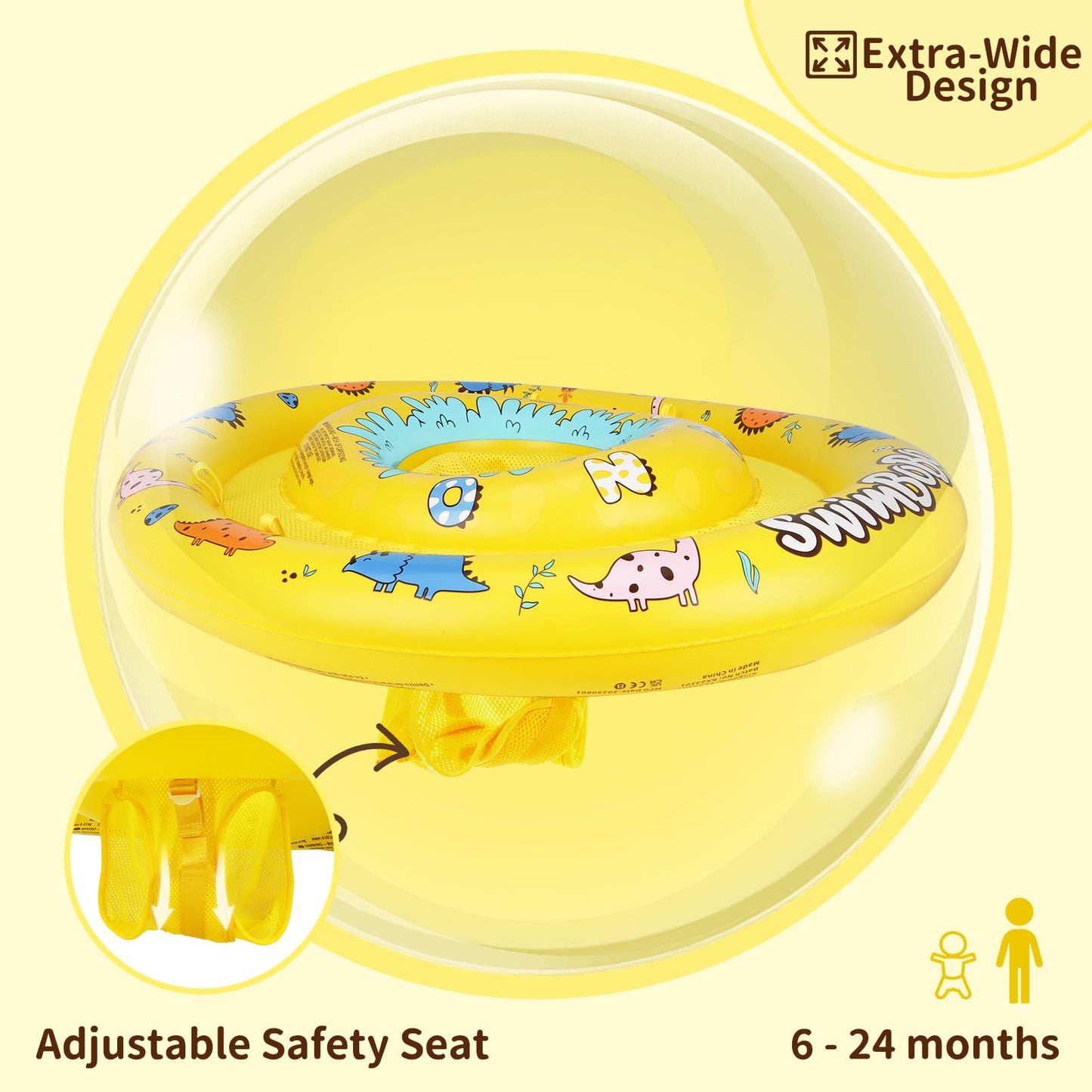 Swimbobo Inflatable Baby Swimming Float with Safety Seat Fun Swimming Pool Toys for Age 6-36 Months Toddler (Colorful Dinosaur)