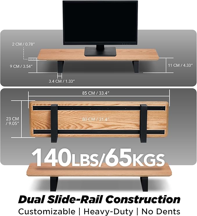 ULTRARM Moodular Wooden Monitor Stand 33.4” (85cm) Desk Organizer with Metal Slide Rails for Drawer, Tray, Laptop, Tablet, Phone & Headphones Customizable Riser for Organized Workspace Oak MS85-O