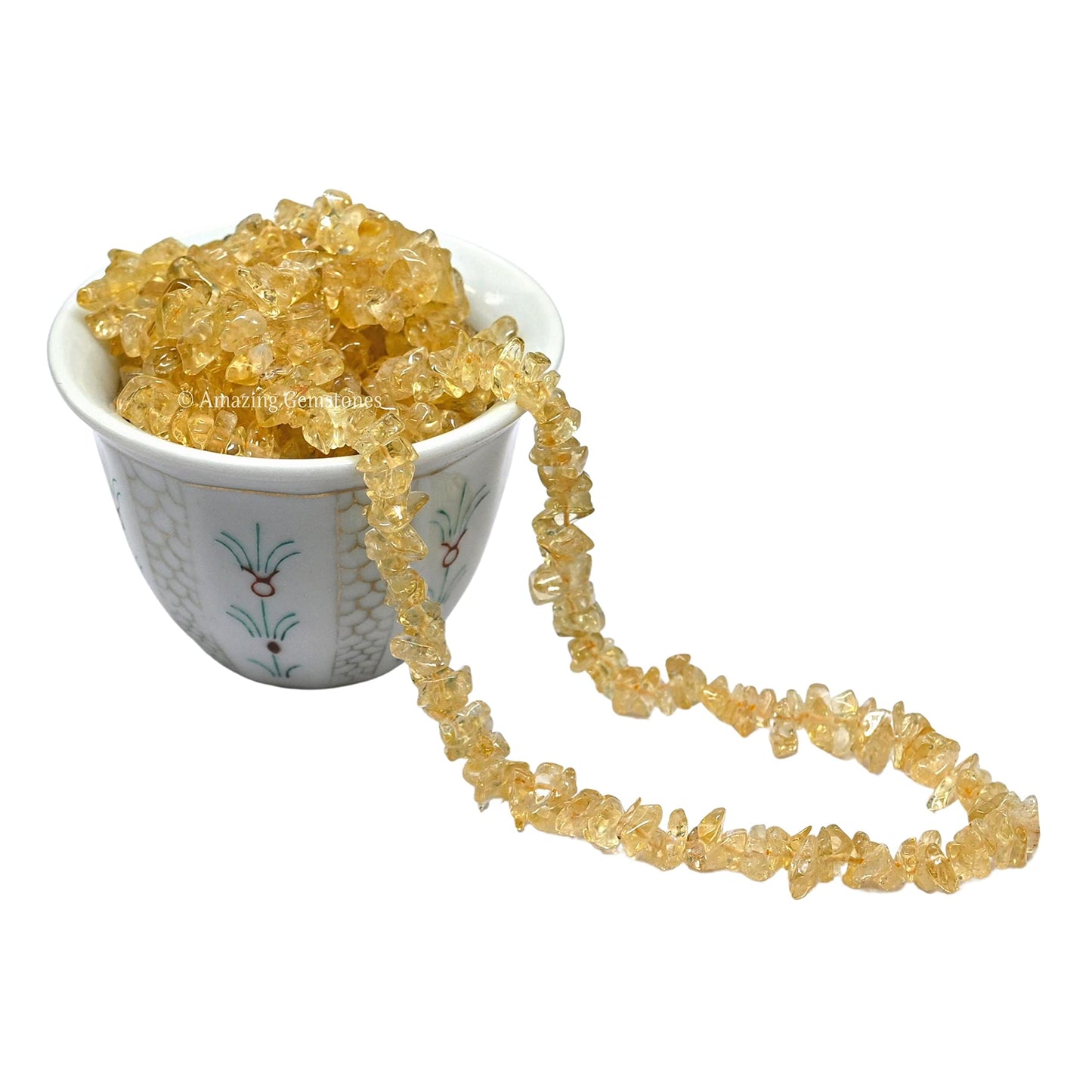 Citrine Pre Drilled Crystal Crushed Chips Beads for Bracelets Making, DIY Handmade Natural Healing Crystals (25 Inch Strand)
