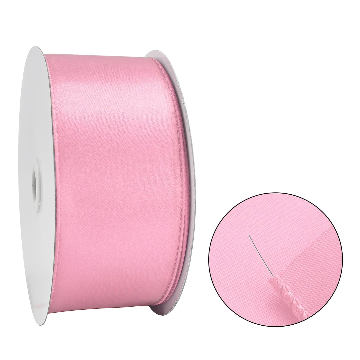 BVIEAKD Pink Wired Satin Ribbon 2-1/2 Inch × 25 Yards Wired Ribbon for Gift Wrapping Crafts Home Decor Christmas Tree Bow Wedding Party