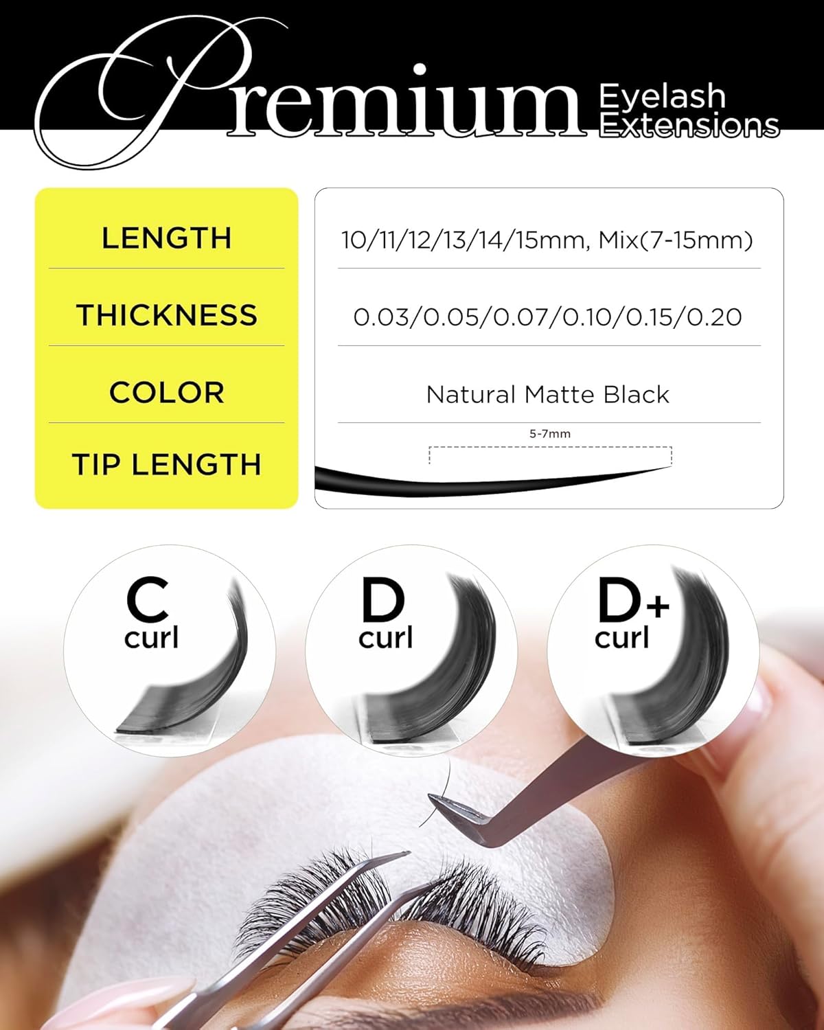 BEYELIAN Eyelash Extension 0.05 D+ Curl 12mm Tray Easy Fan Lash Extensions Volume Lashes Natural Matte Black Professional Salon Use Self Fanning Lash Extensions (0.05 D+ 12mm)
