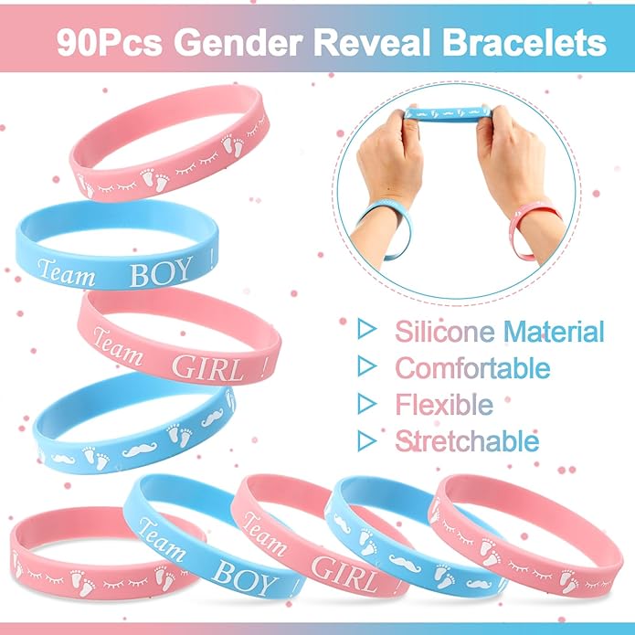 60 Pcs Gender Reveal Bracelets | Team Boy & Team Girl Silicone Wristbands for Gender Reveal Party Supplies & Decorations