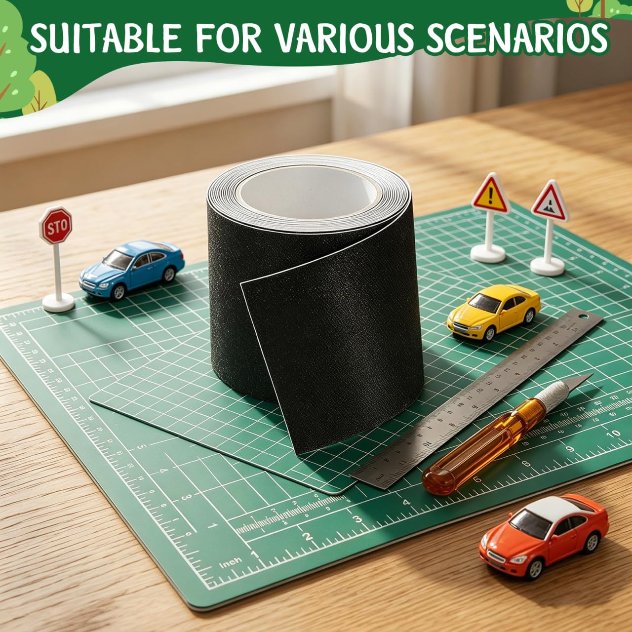 BESPORTBLE 1 Roll of Mini Road Model, Realistic Street Adornment for Micro Landscape Craft Decor, Black Asphalt Sticker, 10m Long