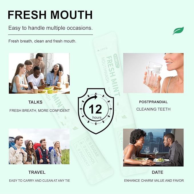 Travel Size Mouthwash Packets – Portable, Fresh Breath Anytime, Eliminates Bad Breath, Sugar-Free, Alcohol-Free, 20 Pack × 0.4 Fl Oz