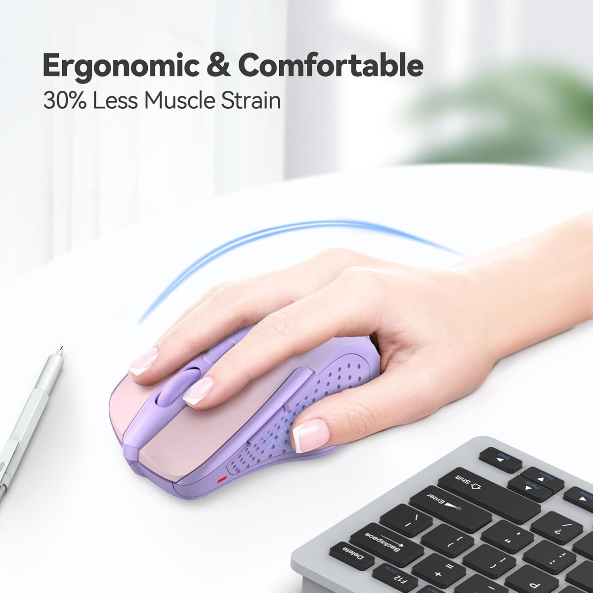 TECKNET Wireless Mouse, 2.4G Ergonomic Optical Mouse, Computer Mouse for Laptop, PC, Computer, Chromebook, Notebook, 6 Buttons, 24 Months Battery Life, 4000 DPI, 6 Adjustment Levels