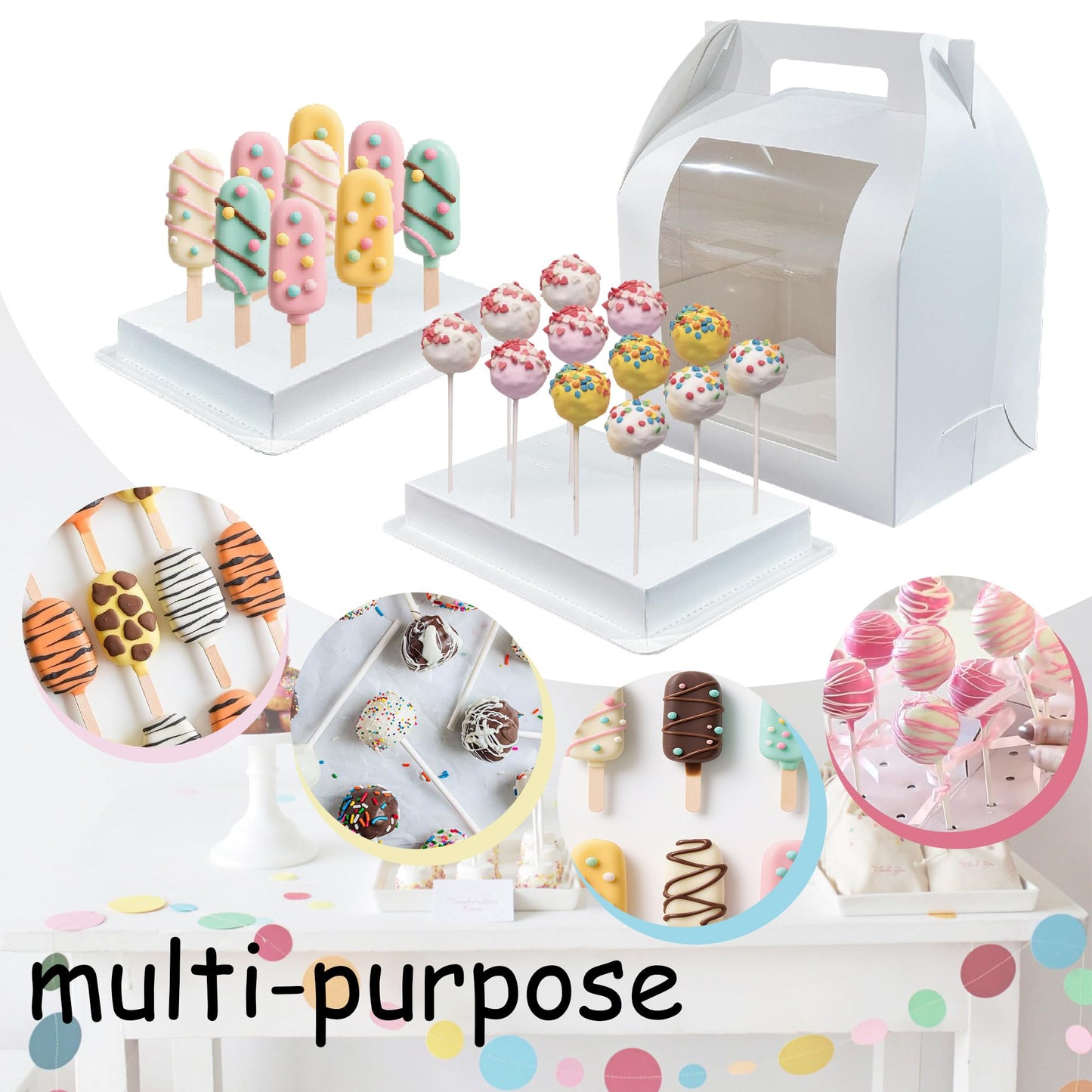 8pcs Portable Cake Pop Holder Boxes,Cake Pop Boxes Packaging, Cake Pop Display Stand with Clear Window,White Cakesicle Boxes