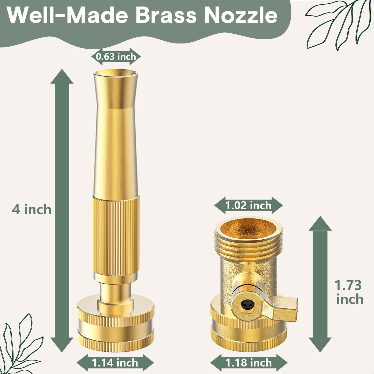Twinkle Star Heavy-Duty Brass Adjustable Twist Hose Nozzle, High Pressure Hose Nozzle with On-Off Valve, Leakproof Operation 3/4" GHT Connector 4 Pack