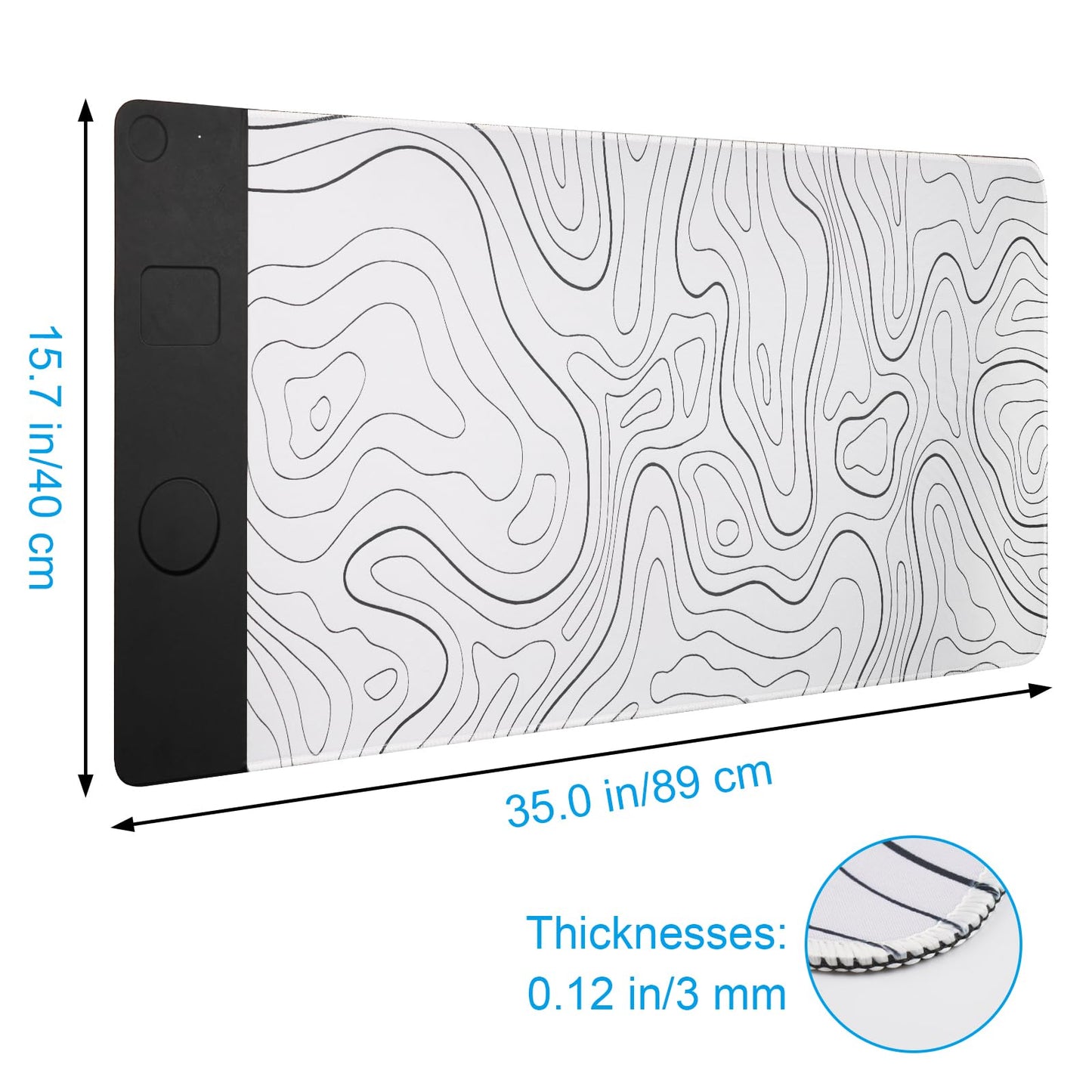 VOVIPO 3 in 1 Wireless Charging Mouse Pad, Desk Mat with Wireless Charger Multiple Devices Compitable with Watch/iPhone, White Topographic Large Desk Mat(90 x 40cm) for MacBook, PC, Laptop
