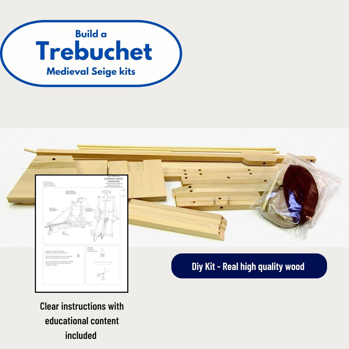 PATHFINDERS Medieval Trebuchet STEM Kit – DIY Wooden Mechanical Model | Working Counterweight Siege Engine | Engineering & Physics Project for Teens 14+ | Build-It-Yourself Historical Model