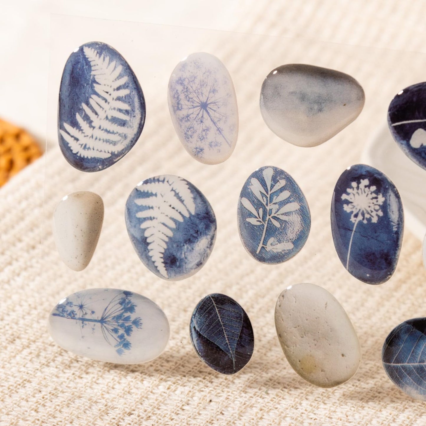Doukado 60 Pcs 3D Epoxy Pebble Stickers, Aesthetic Stone Ephemera with Glossy Crystal Finish, Nature-Inspired Decorative Resin Decals for Junk Journaling, Scrapbooking, and DIY Art Crafts