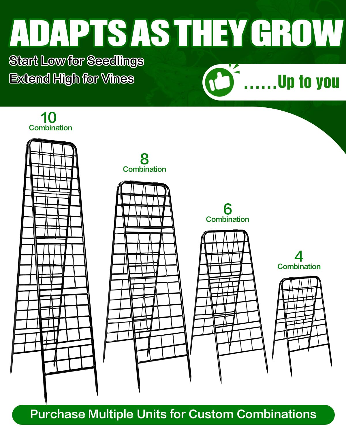 Breeze Touch 1 Pack Heavy Duty Adjustable A-Frame Cucumber Trellis for Climbing Plants, All-Metal Garden Trellis with Dense Grid Climbing Frame for Raised Beds, Tomatoes, Cucumbers & Outdoor Vines