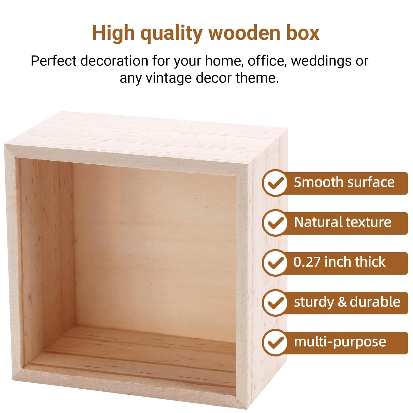 CALPALMY (12 Pack 4'' x 4'' Rustic Wooden Box Storage Organizer Unfinished Small Craft Wooden Box for Collectibles Home Venue Decor Succulents