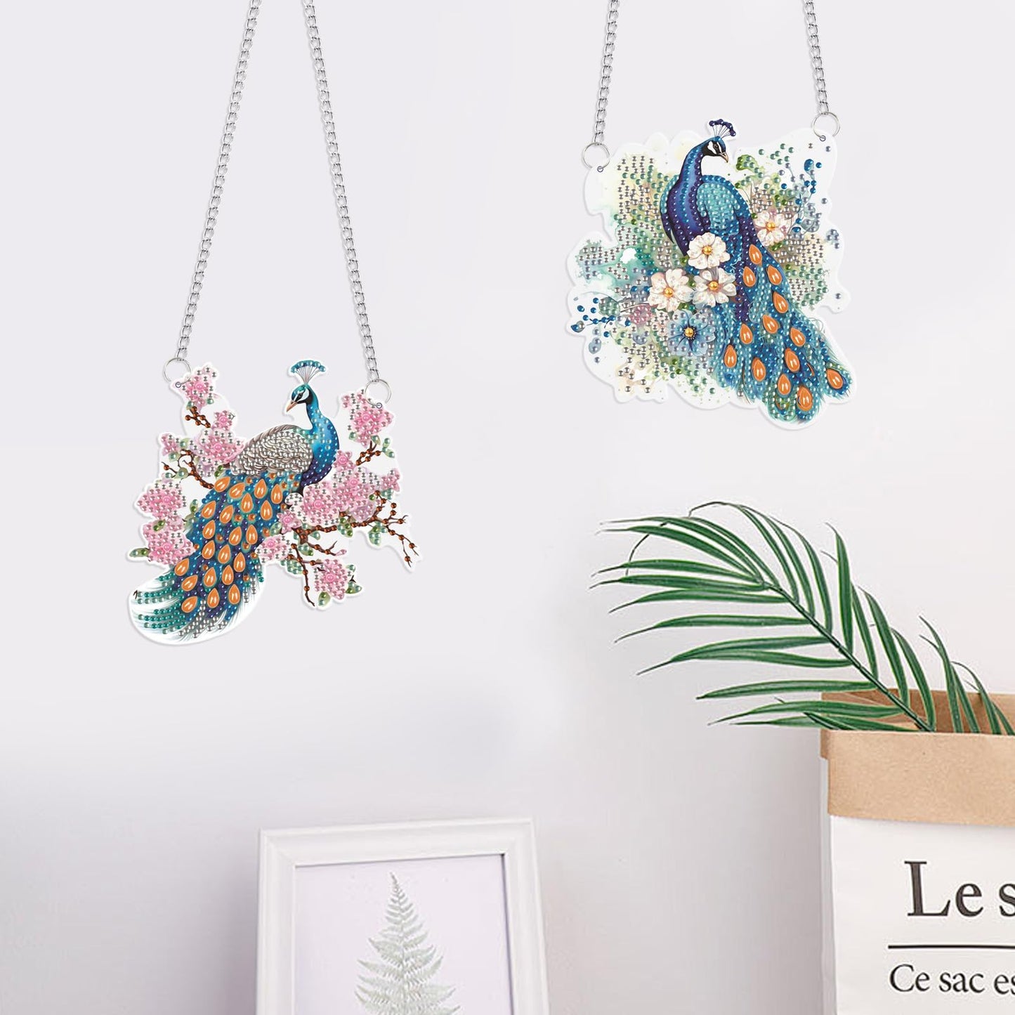 2 Pack Diamond Painting Peacock Hanging Ornaments – DIY Crystal Art Sun Catcher Kit for Window, Wall or Car – Elegant Decorative Gift for Women, Nature & Bird Lovers