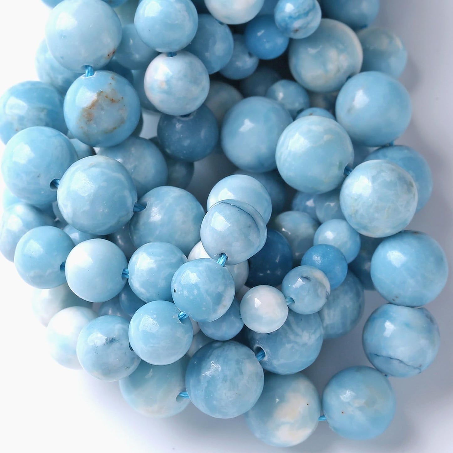 10MM Natural Larimar Blue Gemstone Beads Stone Round Loose Beads for Jewelry Making DIY Bracelet 72pcs 2 Strands 32"
