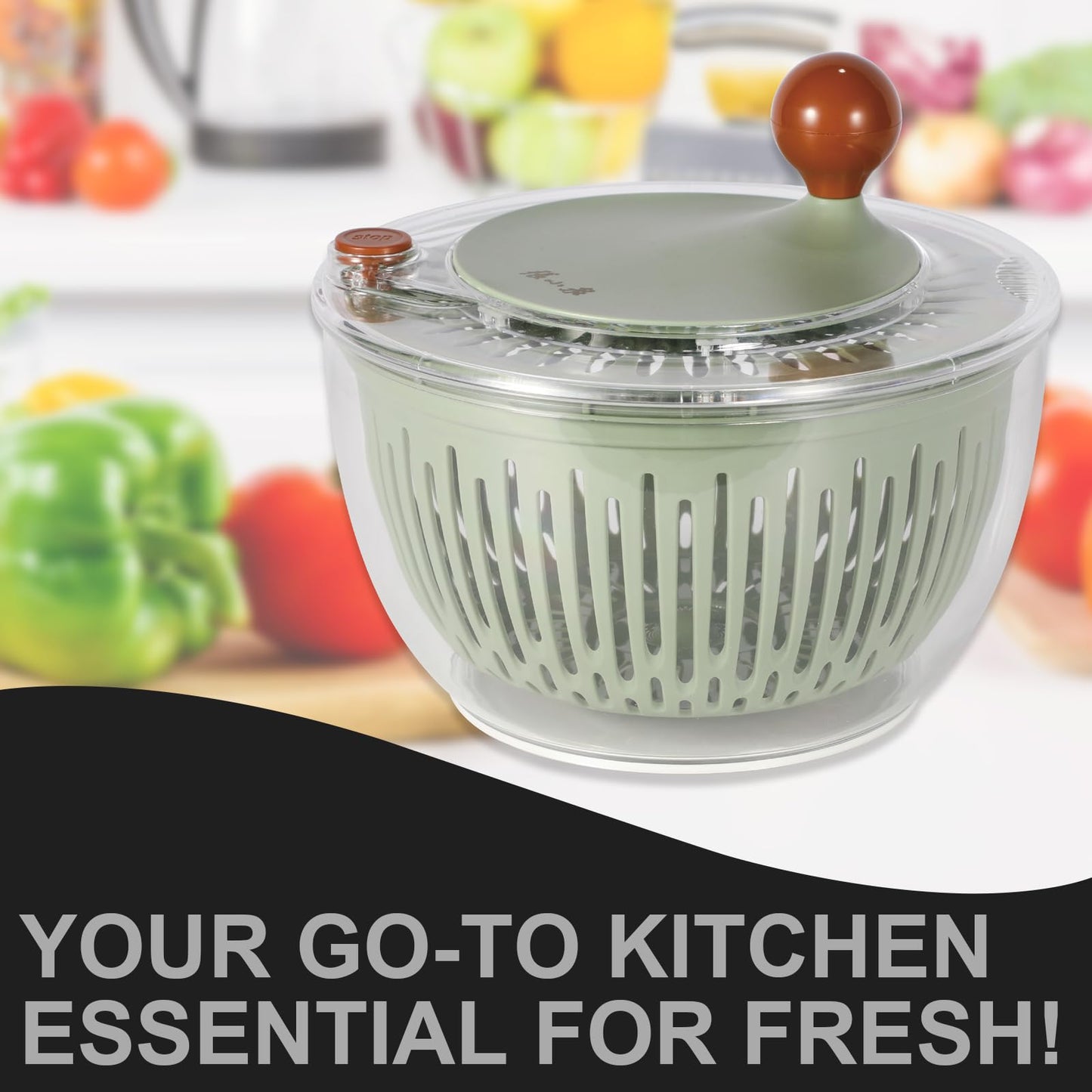 Salad Spinner Large Lettuce Spinner 4.3 Qt with Non-Slip Base & Stop Button Vegetable Dryer & Fruit Washing Bowl for Efficient Salad Prep