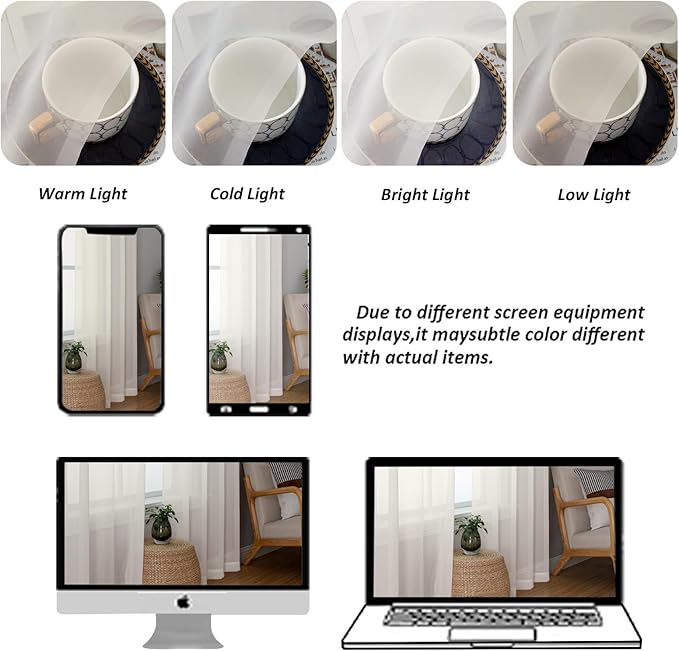 Chyhomenyc Ivory Sheer Curtains 68 Inch Length, Light Filtering Solid Color Bedroom Window Sheer Curtain Panels, Elegant Curtains & Drapes for Living Room, 42Wx68L, 2 Panels