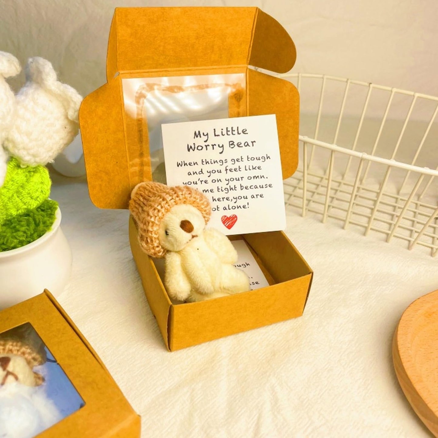 Handmade Mini Plush Teddy Bear in Box, Little Bear in A Box, My Little Worry Bears, Mini Pocket Bears Hug Plush with Emotional Uplifting Support Card, Soft Handmade Teddy Keepsake for Lovers(4pcs)