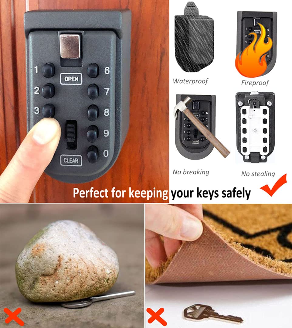 Votmores Key Lock Box for House Key, Lock Box with Combination Lock Wall Mount, 10 Digits Password Security Lock Boxes, Key Box with Code Push Button for Outside & Inside Hide A Key Outdoor