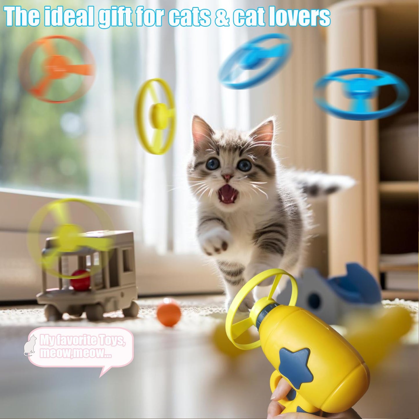 Cooway Cat Fetch Toys, Interactive Flying Cat Toy with 35 Flying Propellers,1 Spinning Tops, Dog Cat Pet Funny Tracks Chasing Toy for Cats (Pink)