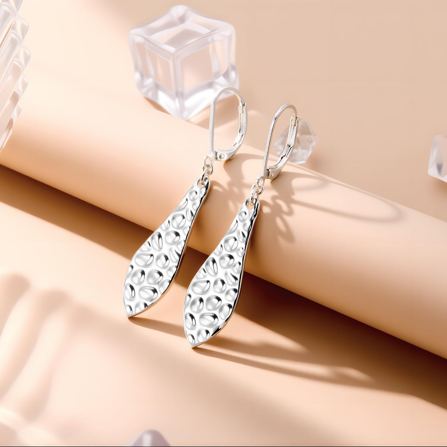 ALEXCRAFT 925 Sterling Silver Teardrop Dangle Earrings for Women Trendy Lightweight Hypoallergenic Hammered Jewelry Long Leaf Teardrop Dangling Drop Earrings Silver French Hook Leverback Earings